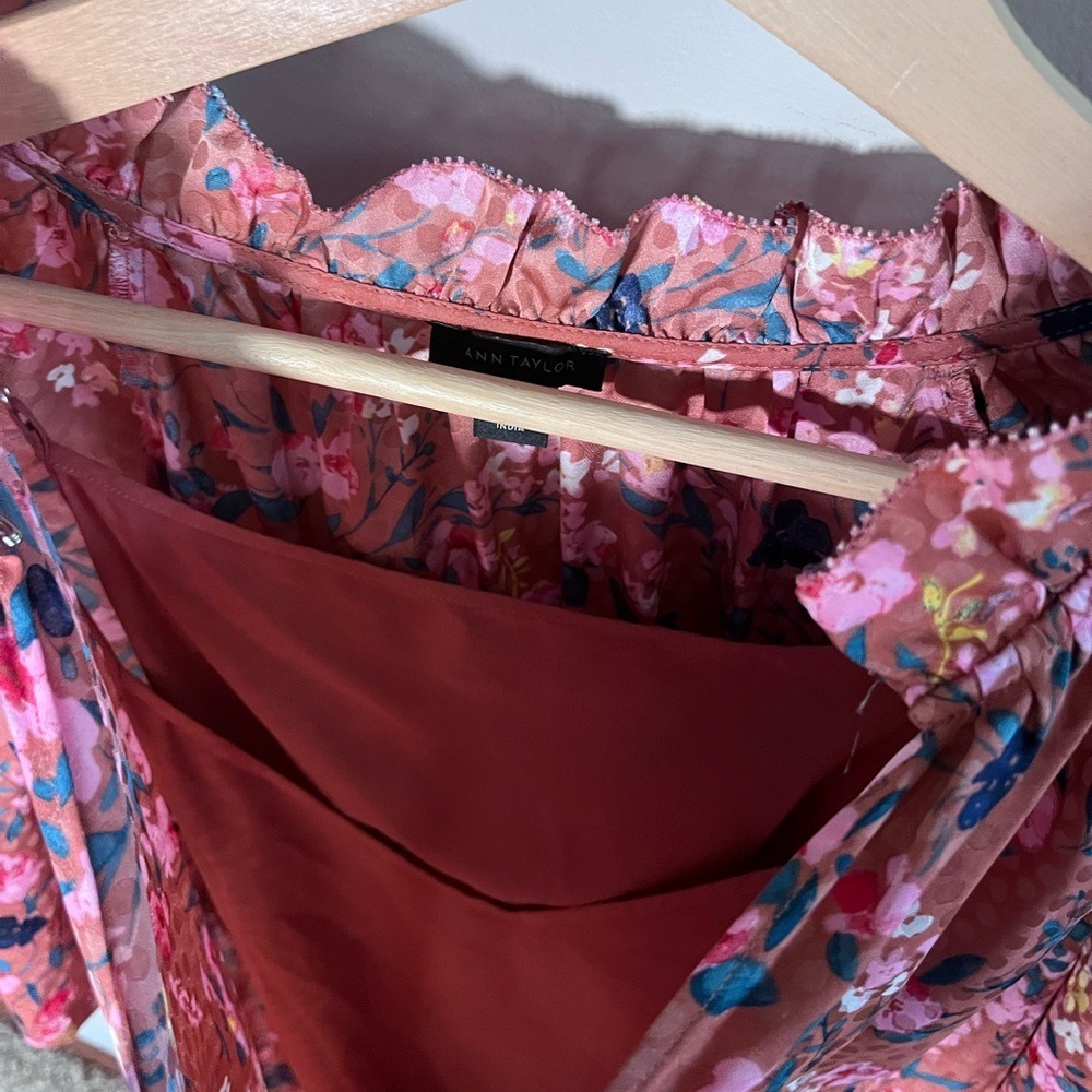 Ann Taylor Pink and Black Floral Midi Dress with Removable Slip – Size Large‎ - Picture 10 of 10